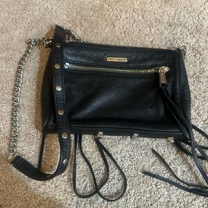 Rebecca Minkoff Black Leather Mini Crossbody with Stud & Tassel Details